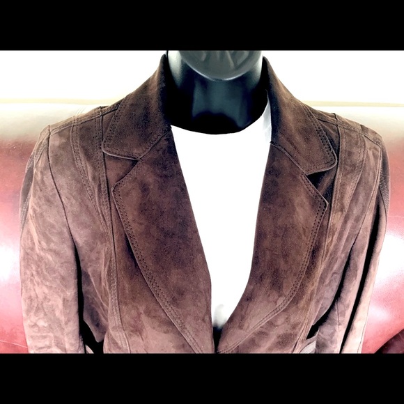 Desa brand cocoa brown color real Suede Leather Blazer with belt Eu Large US L - Picture 7 of 16
